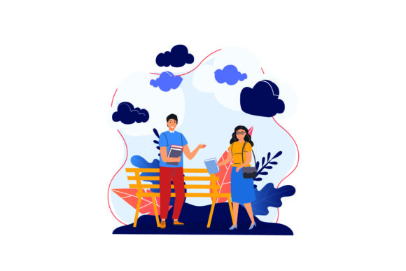 Download Flat Illustration Asset - Couple Book - Asset Collection